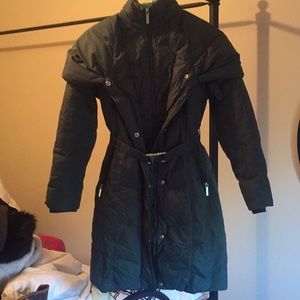 Michael Kors down parka coat in emerald green.